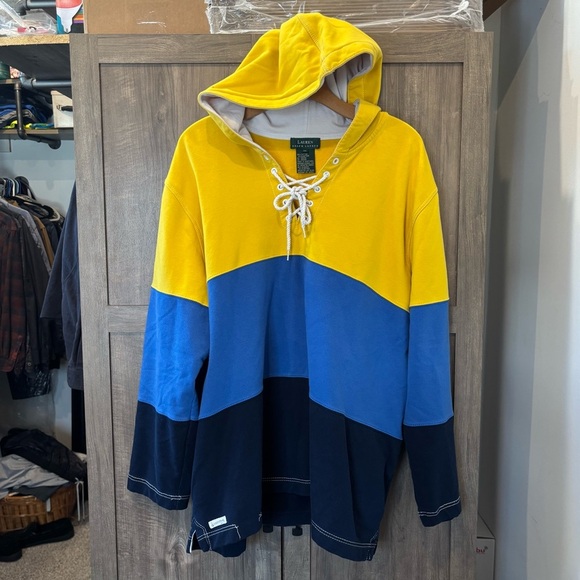 Ralph Lauren Tops - Lauren Ralph Lauren 3X Hoodie Yellow and Blue Color Block Sweatshirt
